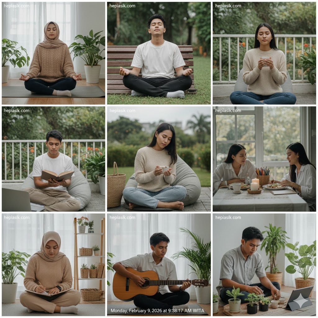 Anak muda produktif melakukan istirahat digital untuk ketenangan hati