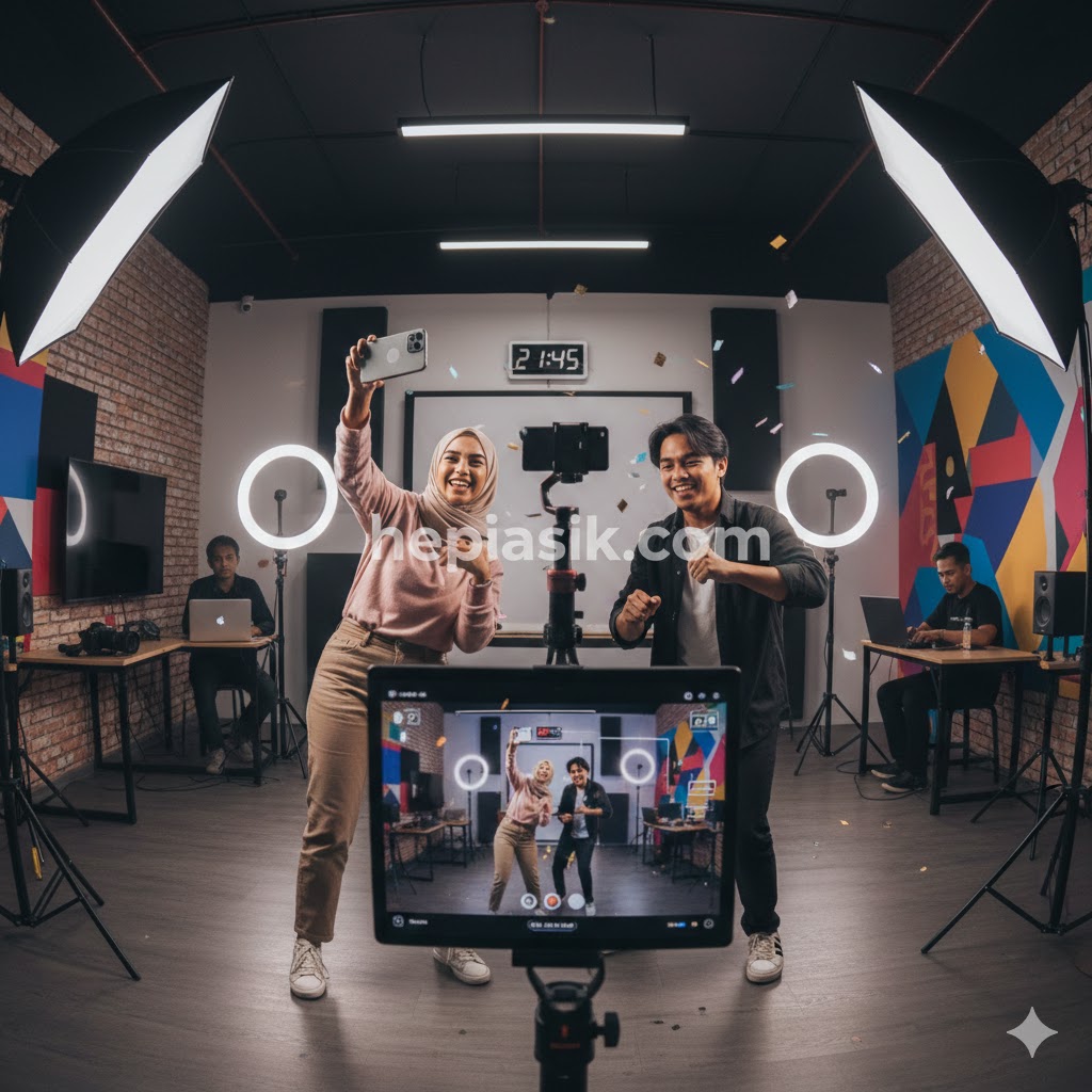 Anak muda produktif sedang memproduksi tren video pendek paling booming menggunakan perangkat modern