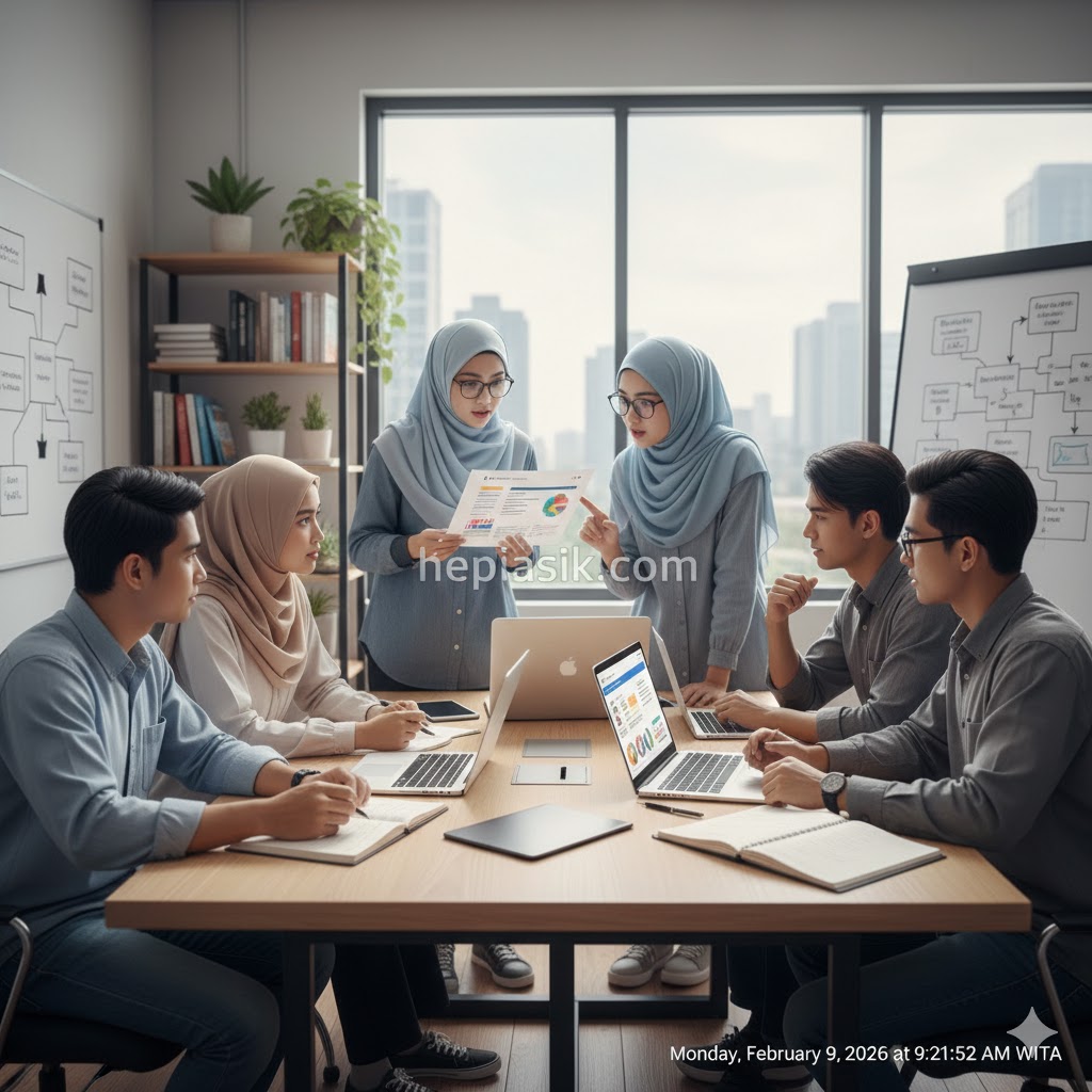 Anak muda produktif fokus merancang masa depan karir modern